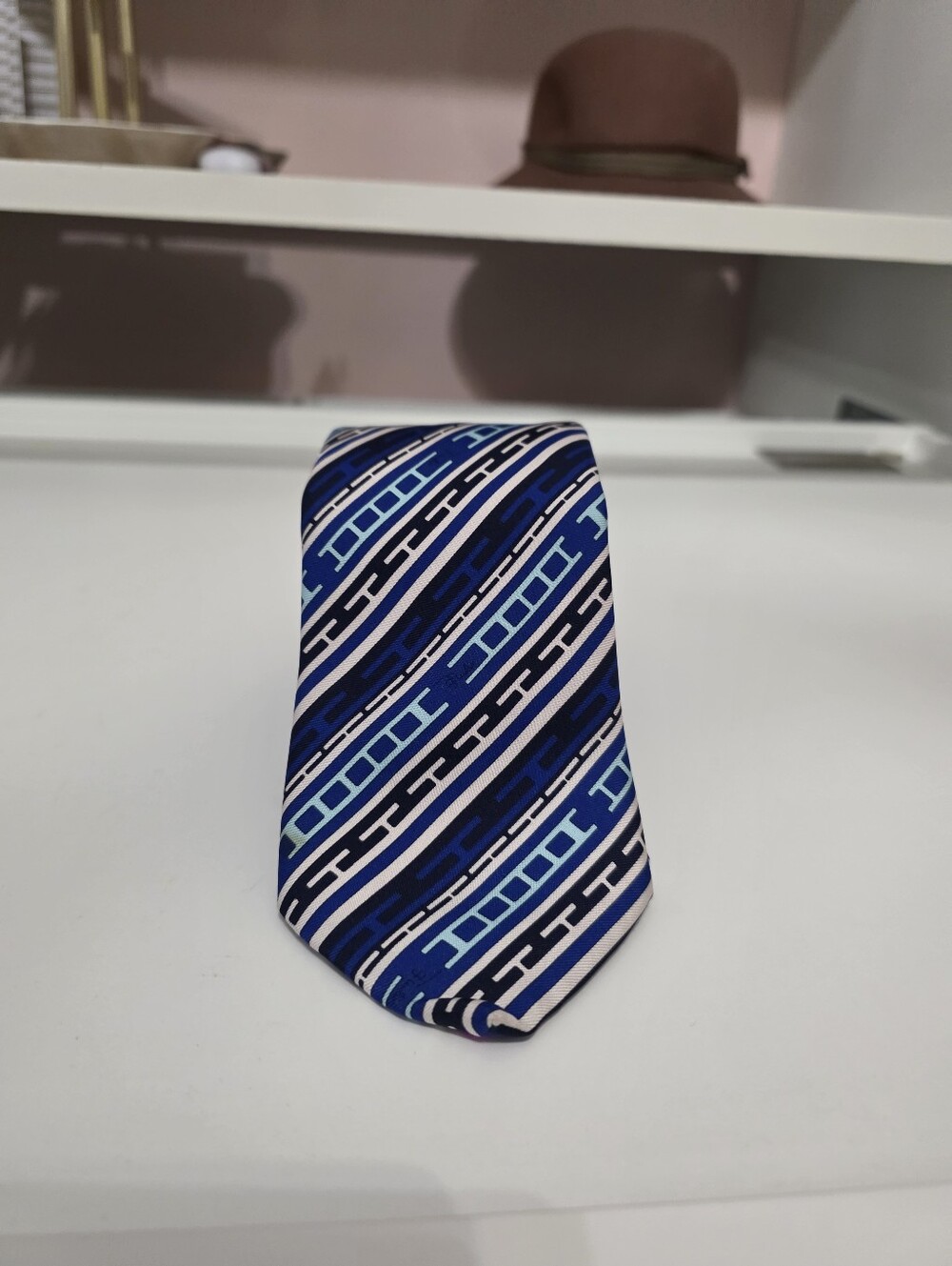 Emilio Pucci Blue Striped Geometric Silk Tie